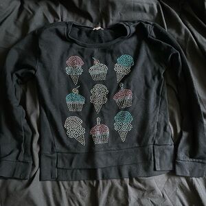 Girls Juicy Couture Black Sweatshirt with Ice Cream & Cupcake Rhinestone Detail